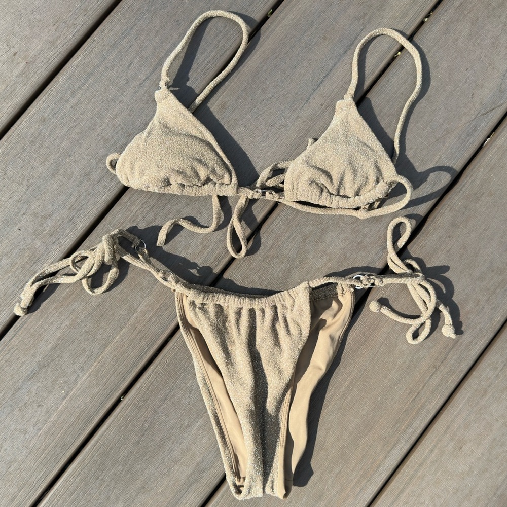 Beige Sparkly Tie-Side Bikini Set